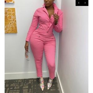 Pink jumpsuit pink utility boilersuit